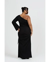 Fashion-szn Curve Women's One Shoulder Flare Sleeve Maxi Dress