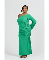 Fashion-szn Curve Women's One Shoulder Flare Sleeve Maxi Dress