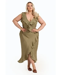 Fashion-szn Curve Women's Ruffle Wrap Sleeveless Midi Dress