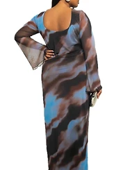 Fashion-szn Curve Women's Abstract Print Mesh Maxi Dress