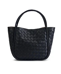 Women's Black Woven Leather Top Handle Bag