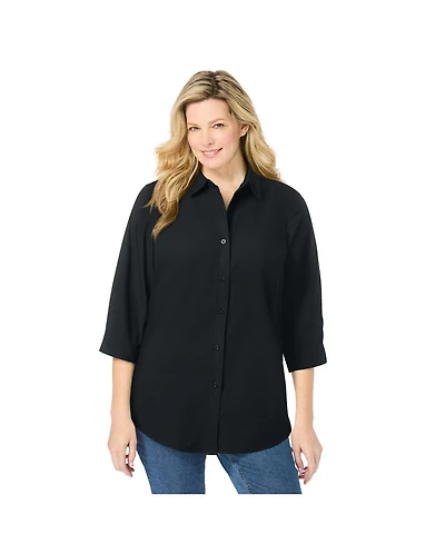 Woman Within Plus Perfect Three Quarter Sleeve Shirt