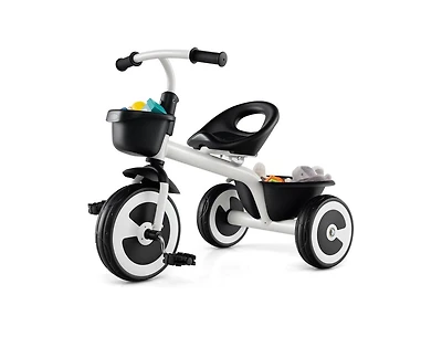 Toddler Tricycle with Adjustable Seat & Storage Baskets – White