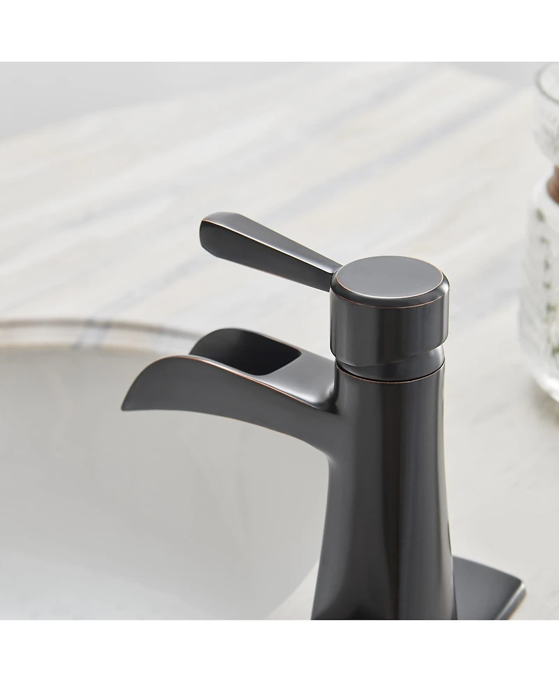 Waterfall Single Hole Single-Handle Low-Arc Bathroom Sink Faucet With Pop-up Drain Assembly