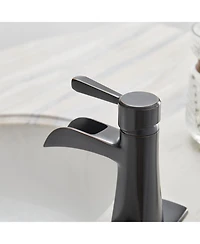 Waterfall Single Hole Single-Handle Low-Arc Bathroom Sink Faucet With Pop-up Drain Assembly