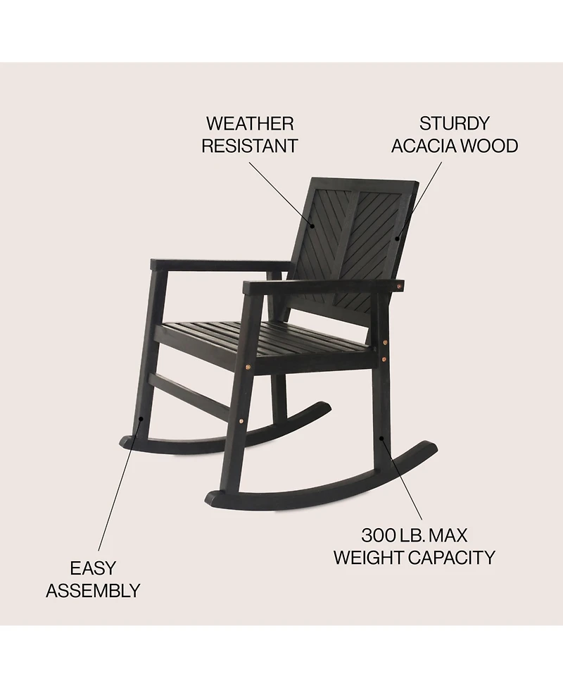 Jonathan Y Ned Modern Chevron-Back 300-Lbs Support Acacia Wood Patio Outdoor Rocking Chair