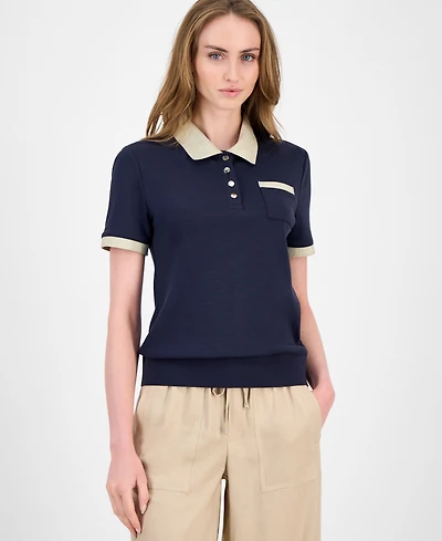 Tommy Hilfiger Women's Cotton Shine-Collar Polo Top