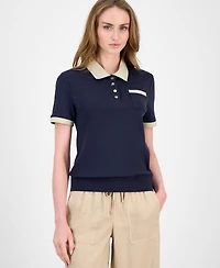 Tommy Hilfiger Women's Cotton Shine-Collar Polo Top
