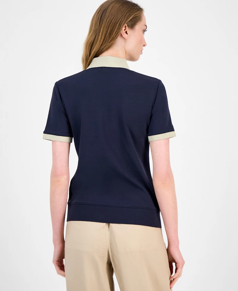 Tommy Hilfiger Women's Cotton Shine-Collar Polo Top