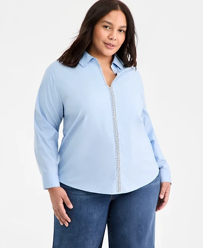 On 34th Trendy Plus Solid Embellished Popover Top, Macy's Exclusive