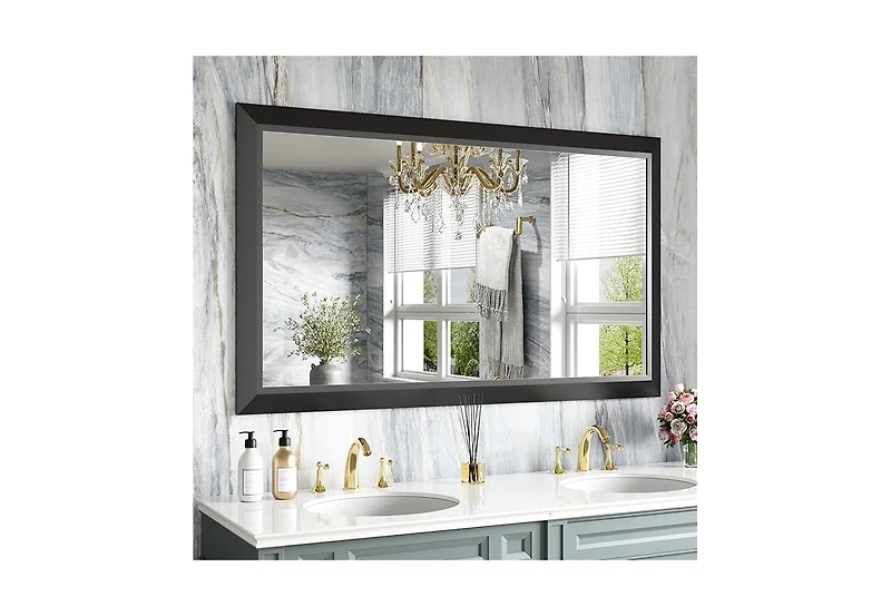 Amorho Bathroom Mirror, 50" x 30" Inch Thick Metal Framed Wall Mirrors for Over Sink, Bedroom, Living Room, Entryway