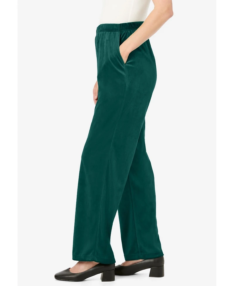 Woman Within Plus Wide-Leg Velour Pant