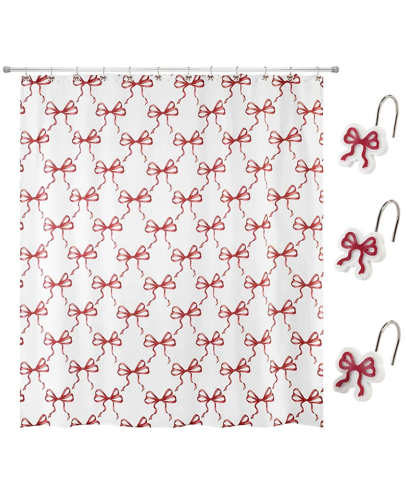 Avanti Christmas Bows Shower Curtain and 12-Pc. Shower Curtain Hooks Set