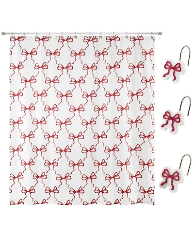Avanti Christmas Bows Shower Curtain and 12-Pc. Shower Curtain Hooks Set