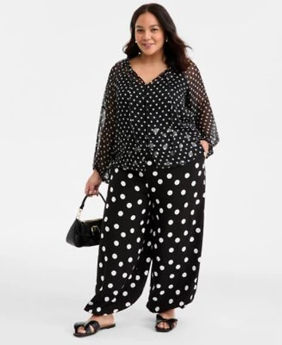 On 34th Trendy Plus Size Polka Dot Crinkle Chiffon Blouse Pull On Balloon Pants Macys Exclusive