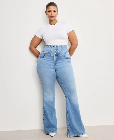 Good American Women's Dolly Joleans Corset Flare Jeans