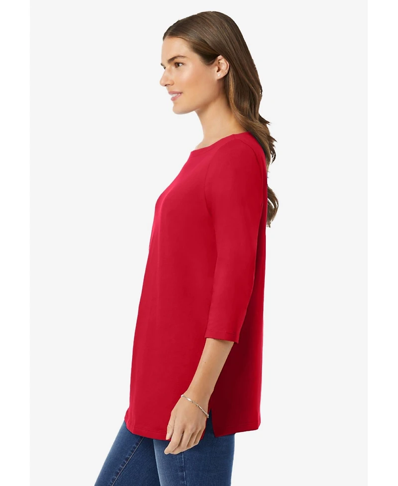 Woman Within Women's Perfect Three-Quarter Sleeve Boatneck Tee