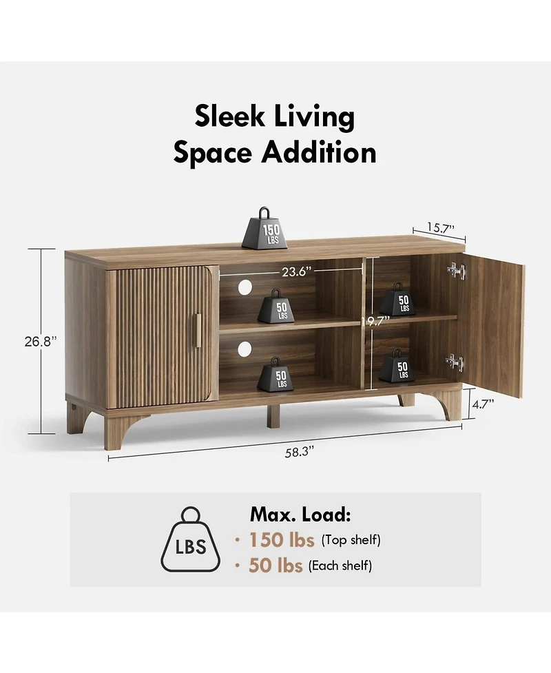 58-Inch Modern Tv Stand Mid-Century Entertainment Center with Storage for 55"/65" TVs