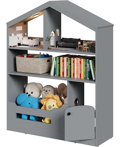 gaomon Kids Bookshelf and Toy Storage, Wooden Kids Bookcase with Motion Sensor Light, Dollhouse Bookcase for Playroom Bedroom Nursery Classroom
