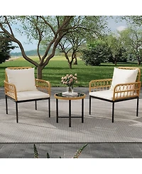 gaomon 3 Pieces Wicker Patio Bistro Sets Outdoor Conversation Sets with Glass Top Side Table and 2 Modern Rattan Chairs, Patio Furniture Set for Apart