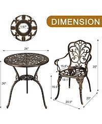 gaomon Patio Bistro Sets 3 Piece Outdoor Cast Aluminum Patio Bistro Set, Patio Table and Chairs Set of 2 with Umbrella Hole for Yard, Garden, Balcony,