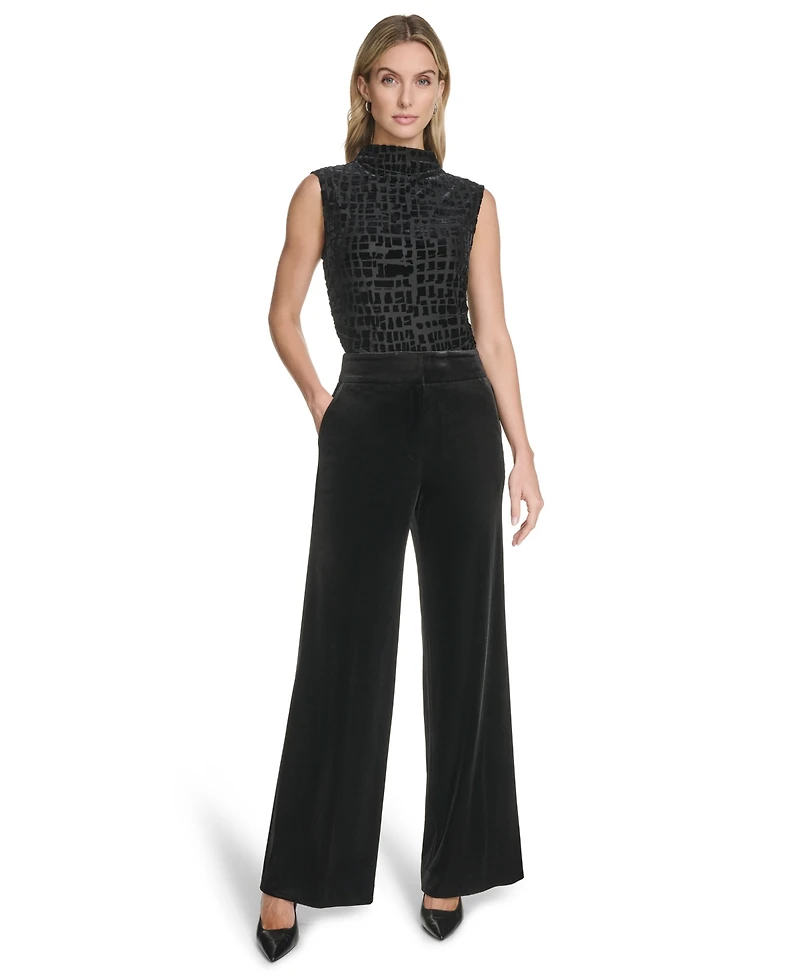 Calvin Klein Women's Wide-Leg Mid-Rise Velvet Pants