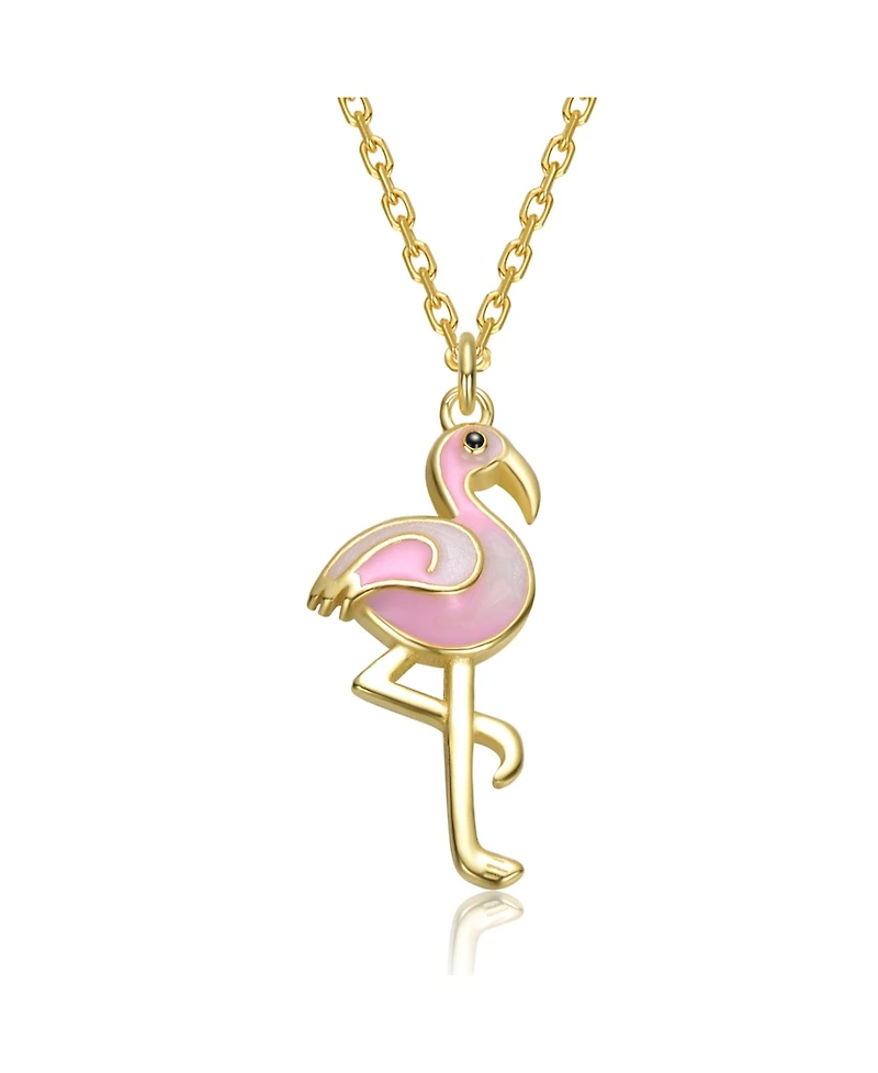 GiGiGirl 14K Gold Plated with Pink & White Enamel Flamingo Pendant Necklace