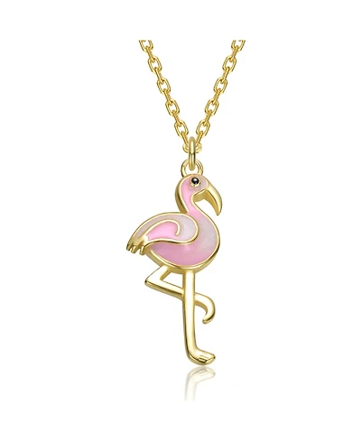 GiGiGirl 14K Gold Plated with Pink & White Enamel Flamingo Pendant Necklace
