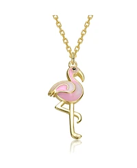 GiGiGirl 14K Gold Plated with Pink & White Enamel Flamingo Pendant Necklace