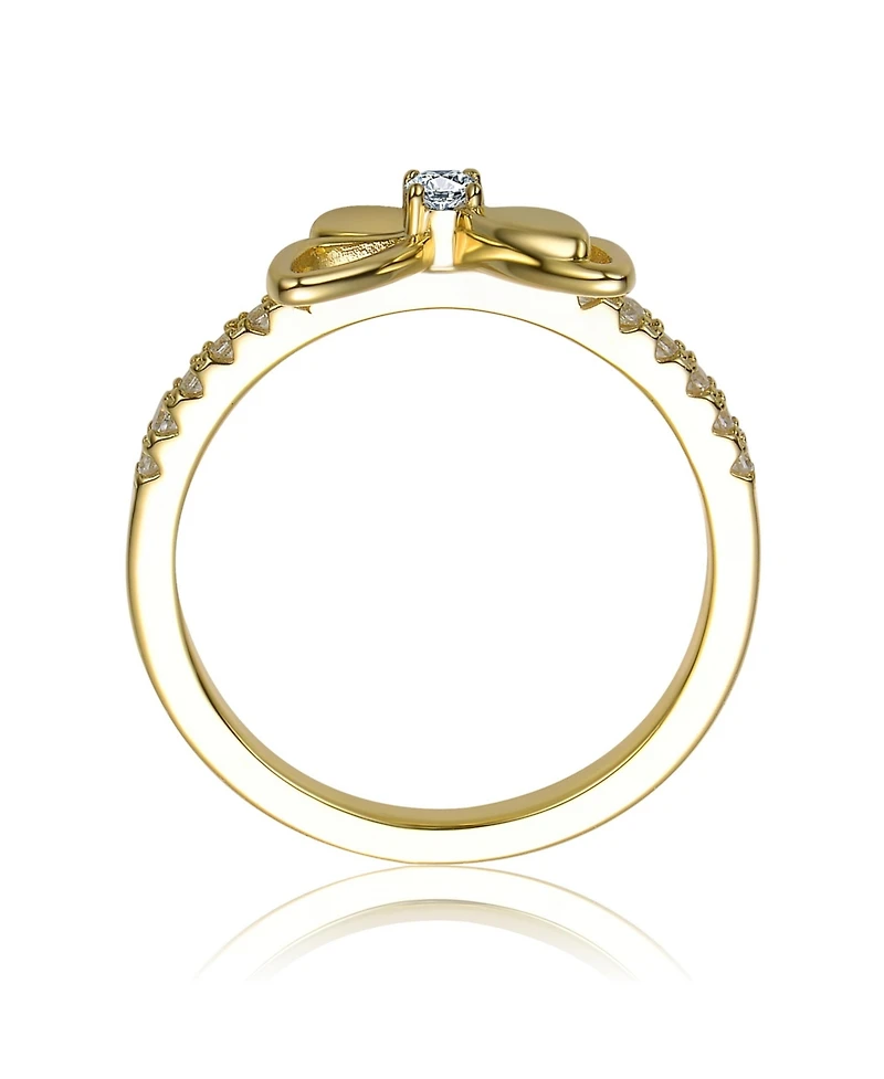 Rachel Glauber 14K Gold Plated with Clear Cubic Zirconia Butterfly Design Statement Ring