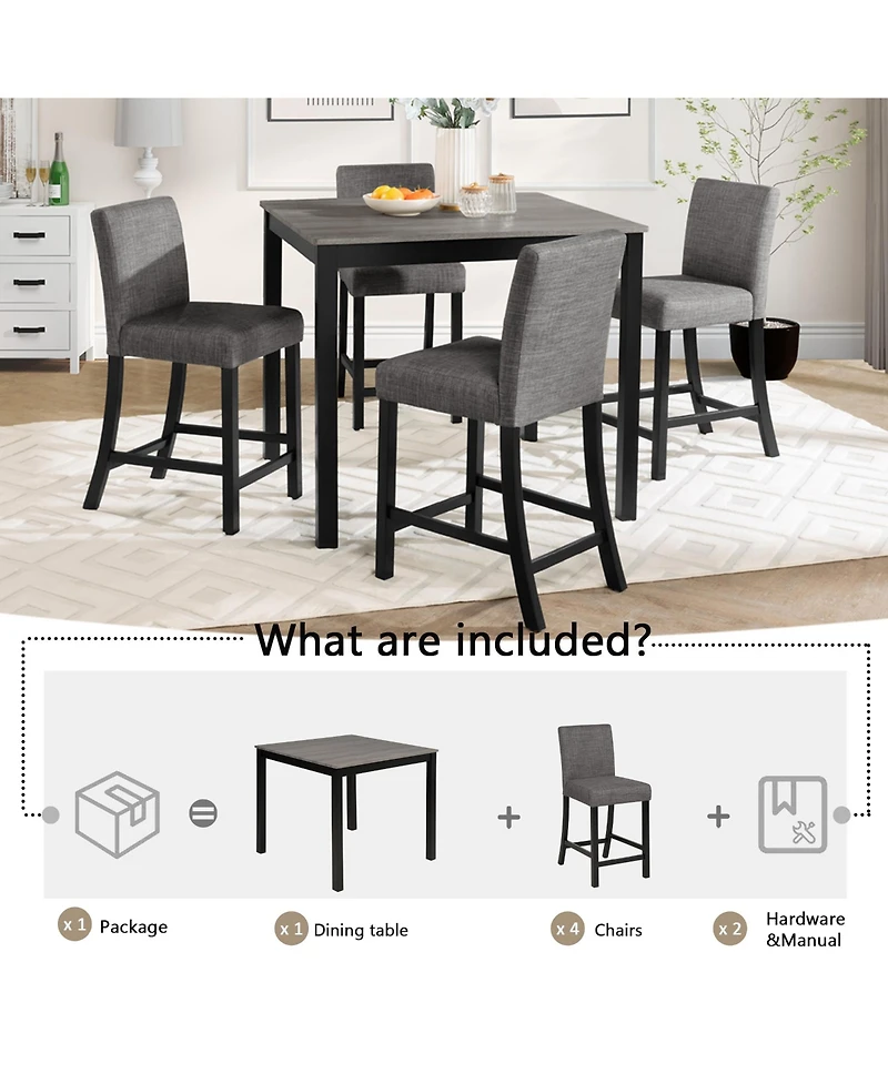 Casainc 5 Piece Counter Height Table Set with 4 Chairs for Kitchen or Dining Room