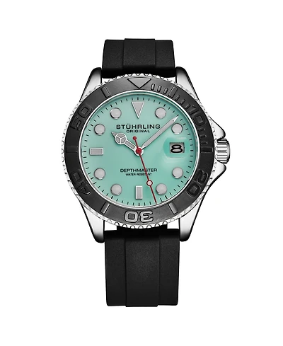 Stuhrling Depthmaster 4072 Men's Quartz Diver Watch – 42mm, Ice Blue Dial, Silicone Strap, Rotating Bezel, Date, 100M Water Resistant