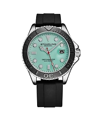 Stuhrling Depthmaster 4072 Men's Quartz Diver Watch – 42mm, Ice Blue Dial, Silicone Strap, Rotating Bezel, Date, 100M Water Resistant