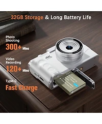 64MP Digital Camera with 4K Video, 16X Zoom, Flip Screen, Autofocus, Type-c Charging, and 32GB Card
