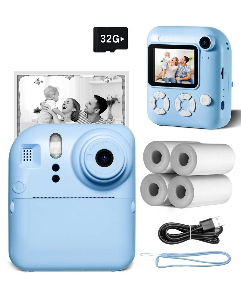 2-in-1 Instant and Digital Kids Camera with Hd Video, 16X Zoom, Printing, Games, and Accessories
