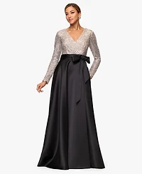 Xscape Women's Sequinned Long Sleeve Ballgown Dress