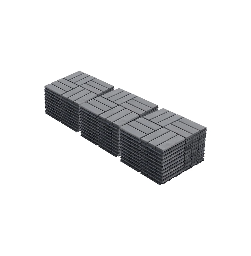 Chic Crate 30-Pack 12'' Acacia Hardwood Checker Pattern Interlocking Deck Tiles Light Gray