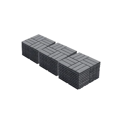 Chic Crate 30-Pack 12'' Acacia Hardwood Checker Pattern Interlocking Deck Tiles Light Gray