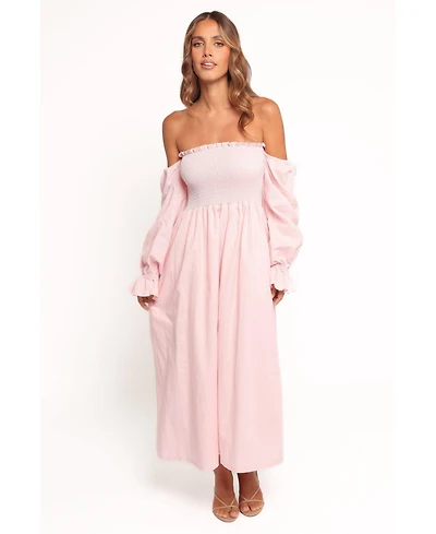 Petal and Pup Women's Domenica Shirred Long Sleeve Midi Dress - Pink