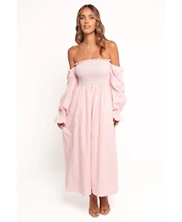 Petal and Pup Women's Domenica Shirred Long Sleeve Midi Dress - Pink