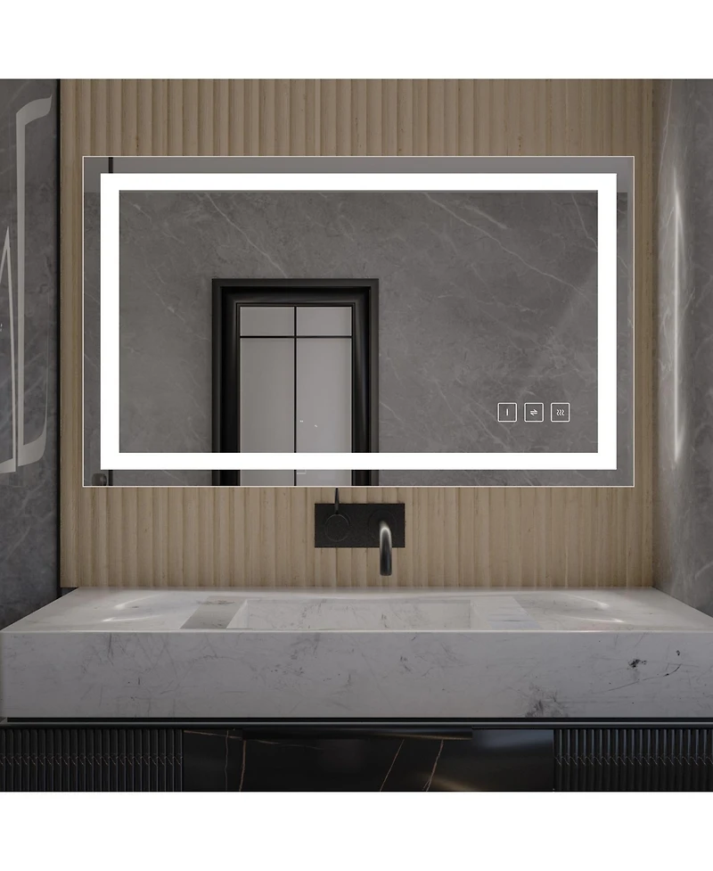 Hauschen Home x inch Led Lighted Bathroom Mirror, Wall Mounted Dimmable Makeup Vanity Mirror, Tempered Glass Anti-Fog Mirror