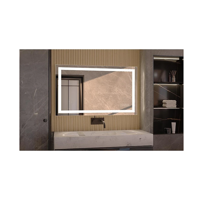 Hauschen Home x inch Led Lighted Bathroom Mirror, Wall Mounted Dimmable Makeup Vanity Mirror, Tempered Glass Anti-Fog Mirror
