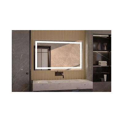 Hauschen Home x inch Led Lighted Bathroom Mirror, Wall Mounted Dimmable Makeup Vanity Mirror, Tempered Glass Anti-Fog Mirror