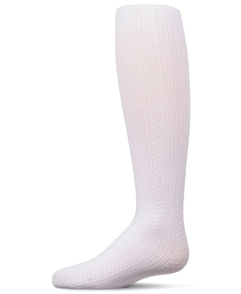 Memoi Girls Multi-Diamond Drop-Stitch Textured Cotton Rich Sweater Tights