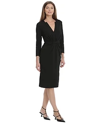 Maggy London Women's 3/4-Sleeve Tuxedo Belted Waist Dress