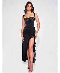 Miss Circle Women's Freddie Black Lace Satin Maxi Corset Dress