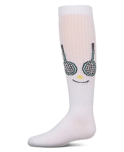 Memoi Big Girls Ribbed Stretch Cotton "Tennis Smiley Face" Knee Sock