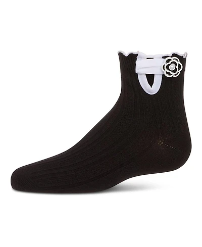 Memoi Girls' Floral Button Anklet Socks