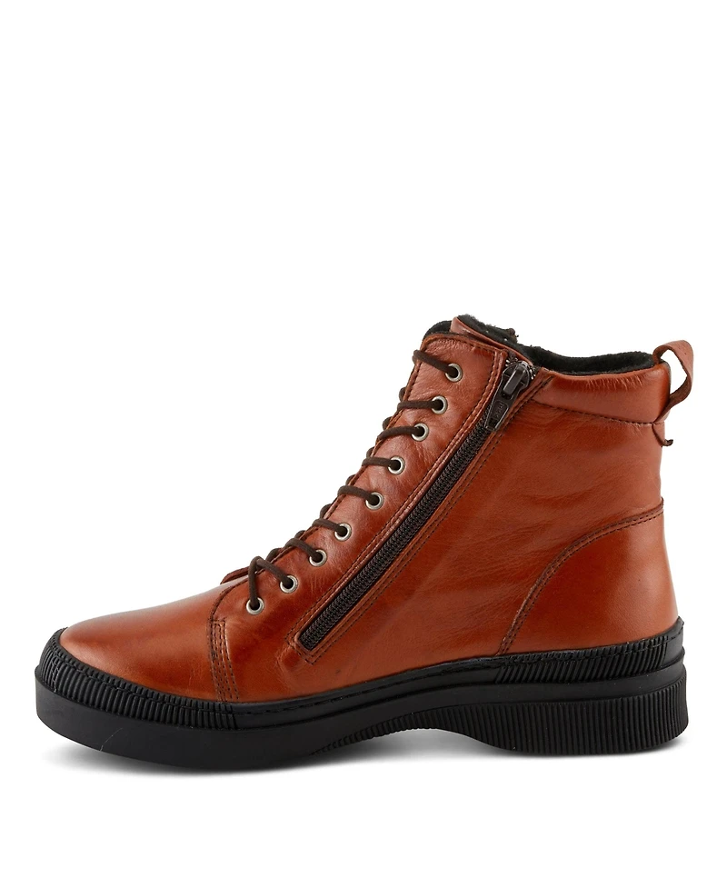 Spring Step Hoylein Leather Combat-Style Boot with Double Zippers and Removable Insole