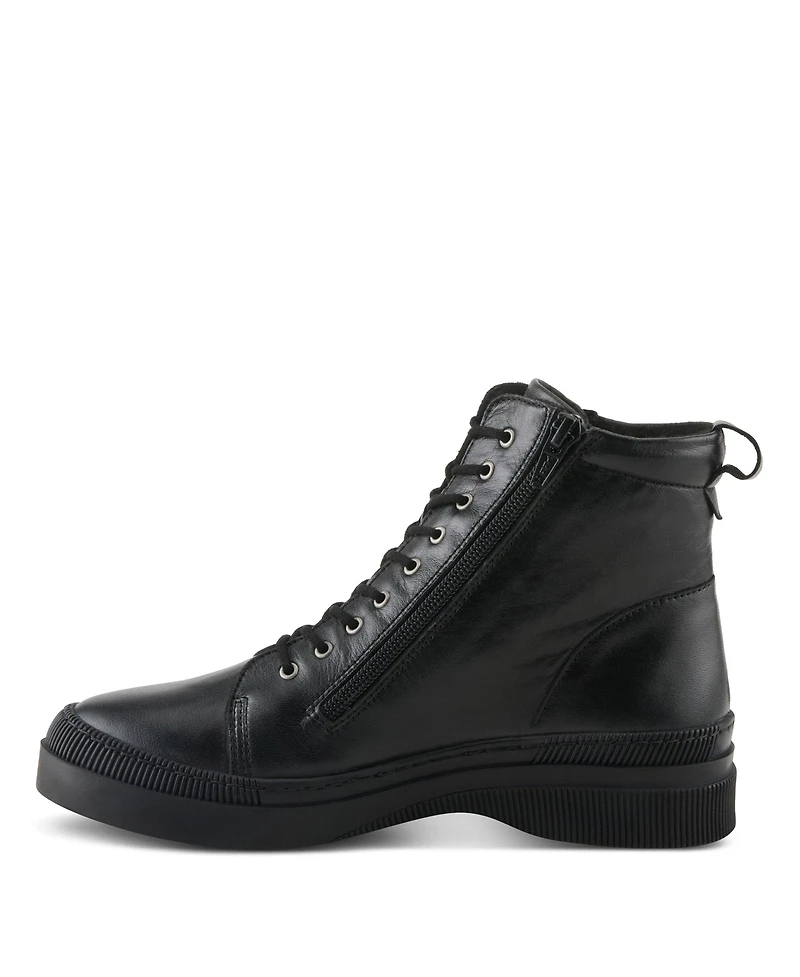 Spring Step Hoylein Leather Combat-Style Boot with Double Zippers and Removable Insole